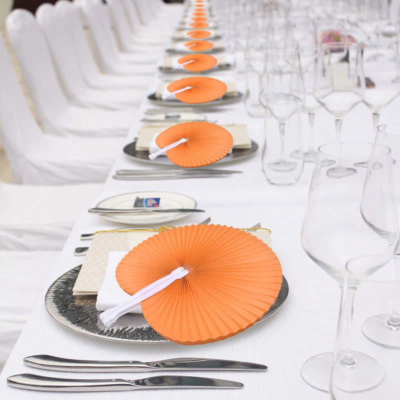 Bestage 20 Pieces Decorative Paper Folding Hand Fans Handheld,Orange Round Wedding Foldable Fans Chinese and Japanese Fans Bulk for Bridal Guest Church Party Favors Dancing Birthday DIY - Image 5